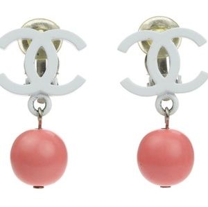 CHANEL Vintage White CC Drop Earrings